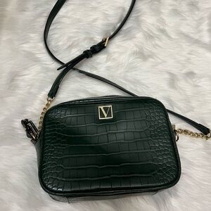 Victoria's Secret Dark Green Crocodile-Embossed Crossbody Bag